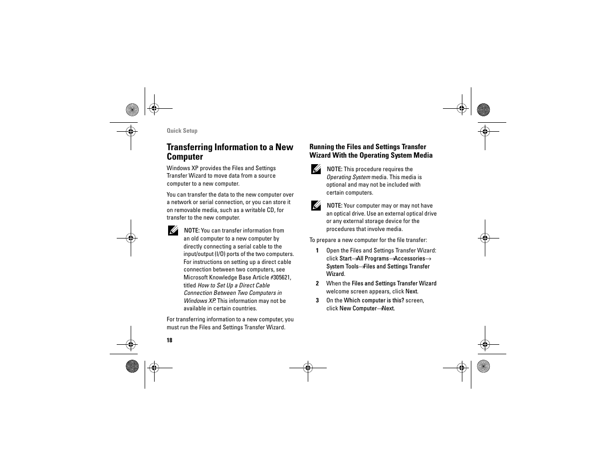 Transferring information to a new computer | Dell Vostro A90 (Late 2008) User Manual | Page 18 / 60