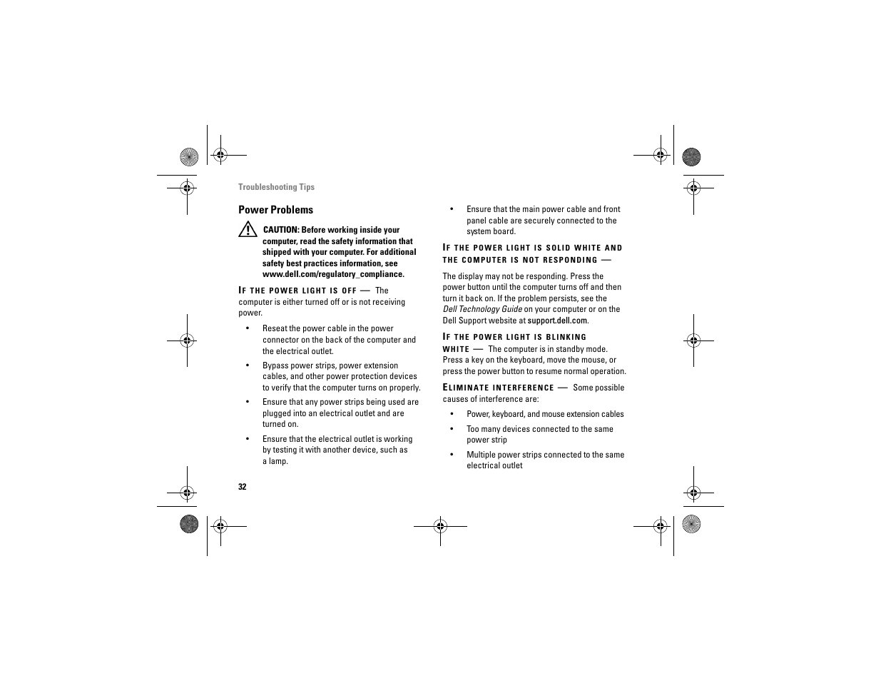 Power problems | Dell Vostro A90 (Late 2008) User Manual | Page 32 / 60