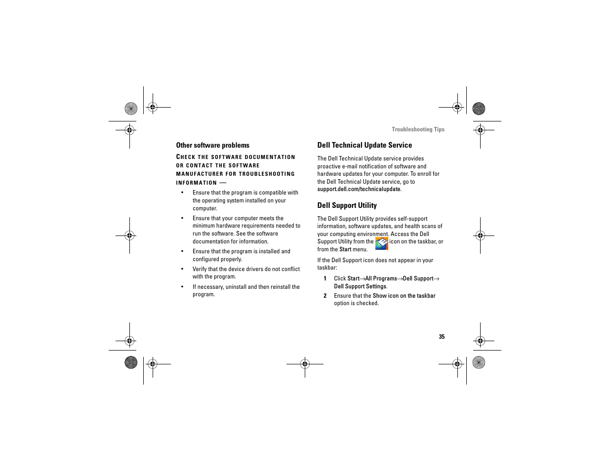 Dell technical update service, Dell support utility | Dell Vostro A90 (Late 2008) User Manual | Page 35 / 60