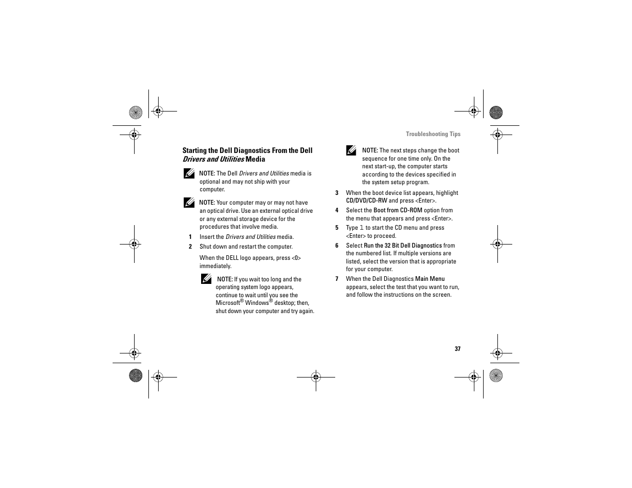 1 insert the drivers and utilities media, 2 shut down and restart the computer | Dell Vostro A90 (Late 2008) User Manual | Page 37 / 60