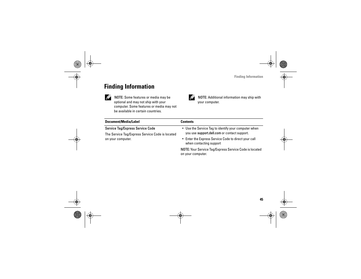 Finding information | Dell Vostro A90 (Late 2008) User Manual | Page 45 / 60