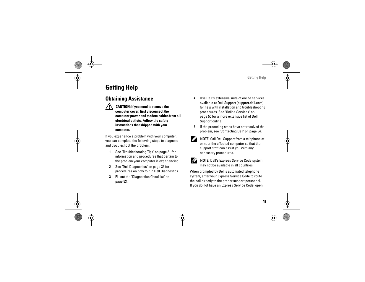 Getting help, Obtaining assistance | Dell Vostro A90 (Late 2008) User Manual | Page 49 / 60