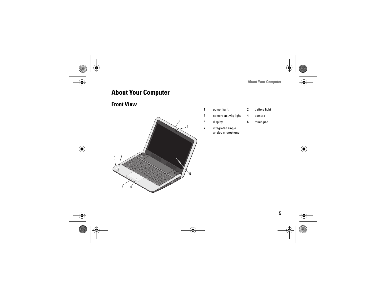 About your computer, Front view | Dell Vostro A90 (Late 2008) User Manual | Page 5 / 60