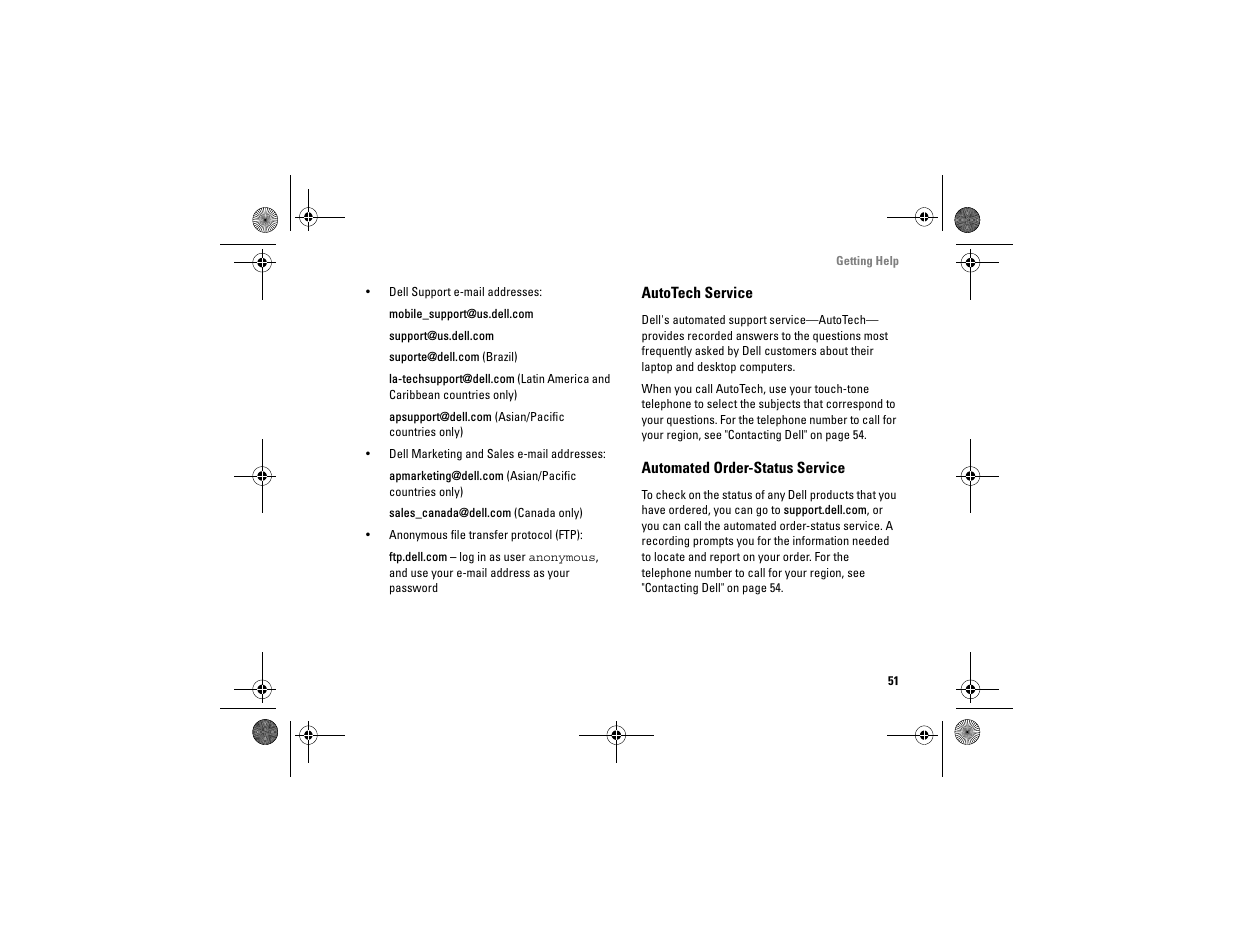 Autotech service, Automated order-status service | Dell Vostro A90 (Late 2008) User Manual | Page 51 / 60