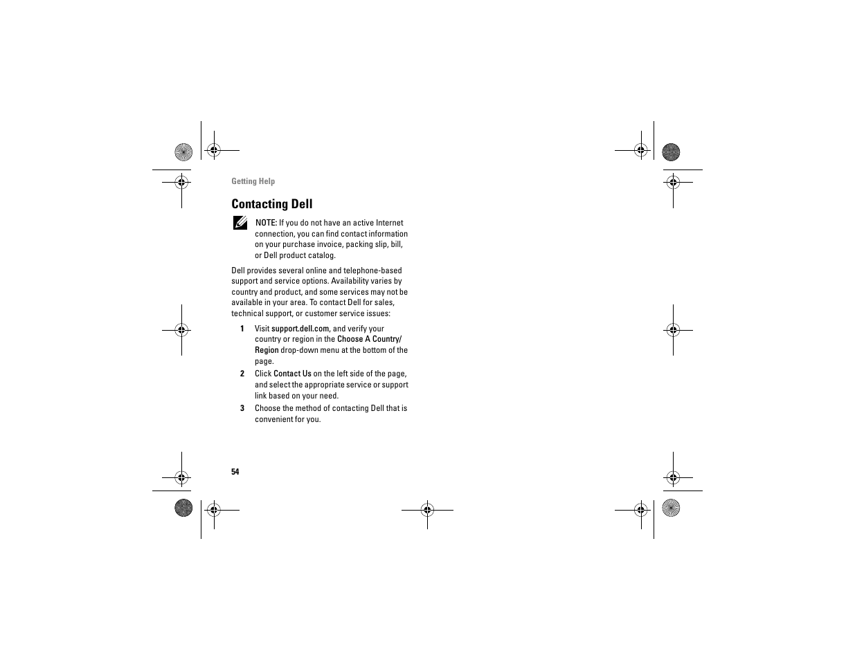 Contacting dell | Dell Vostro A90 (Late 2008) User Manual | Page 54 / 60