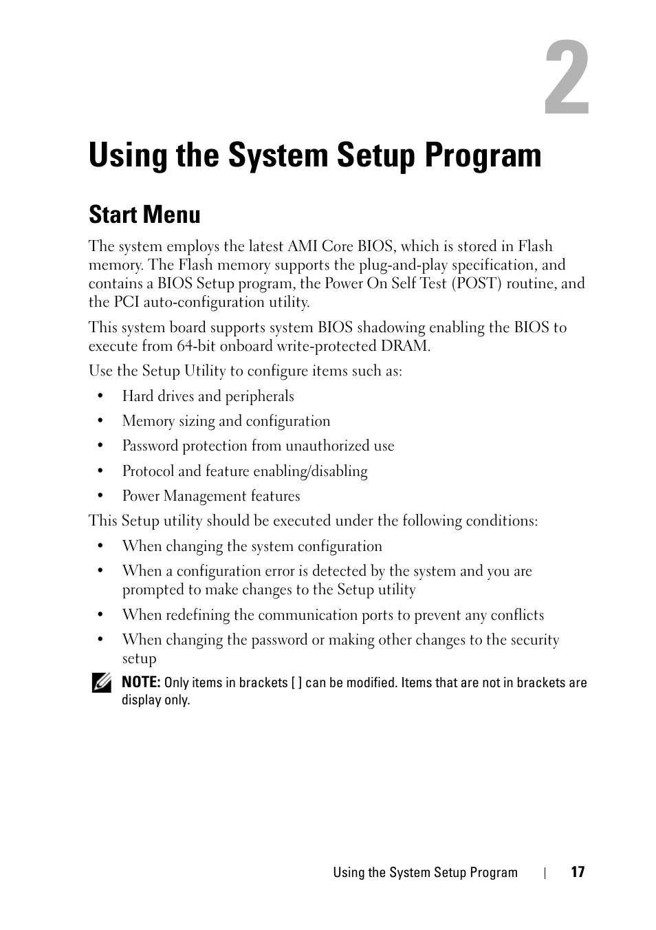 Using the system setup program, Start menu | Dell PowerEdge C5220 User Manual | Page 17 / 124