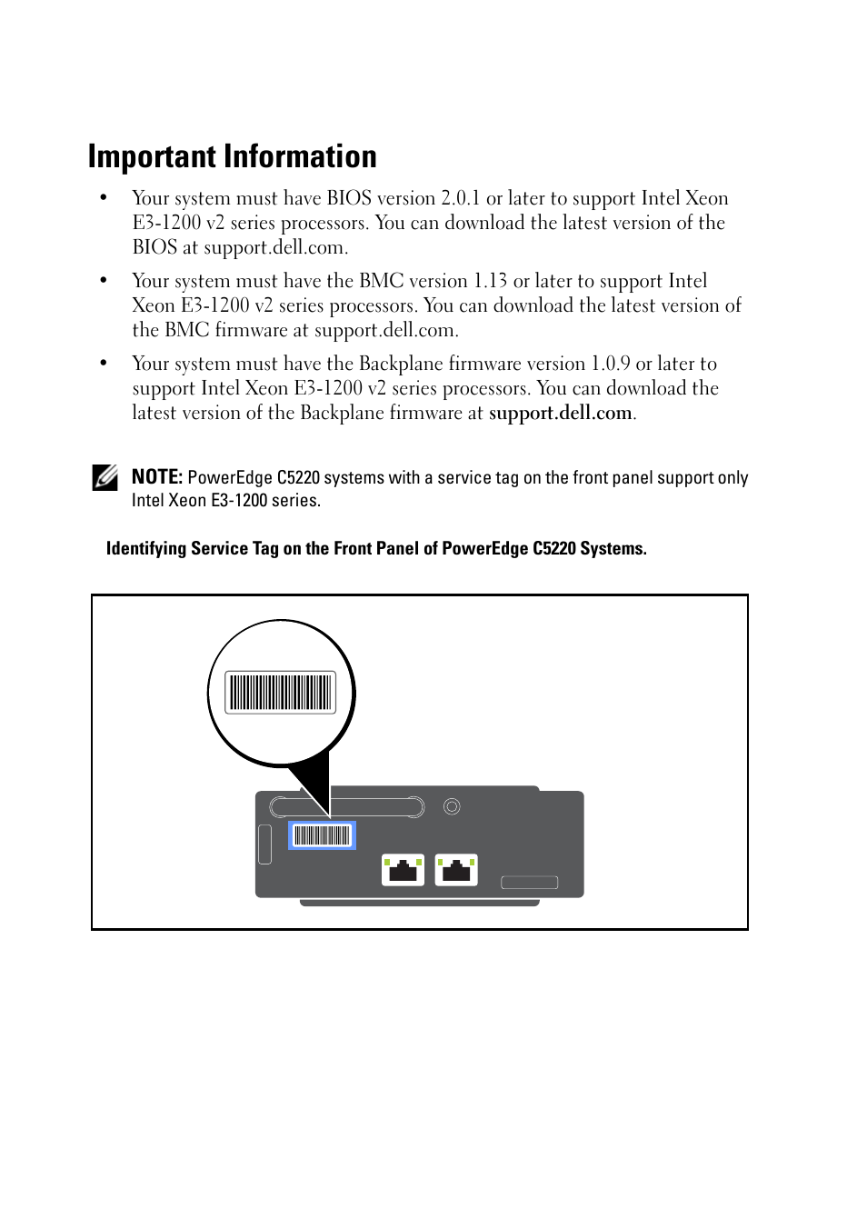 Important information | Dell PowerEdge C5220 User Manual | Page 3 / 124