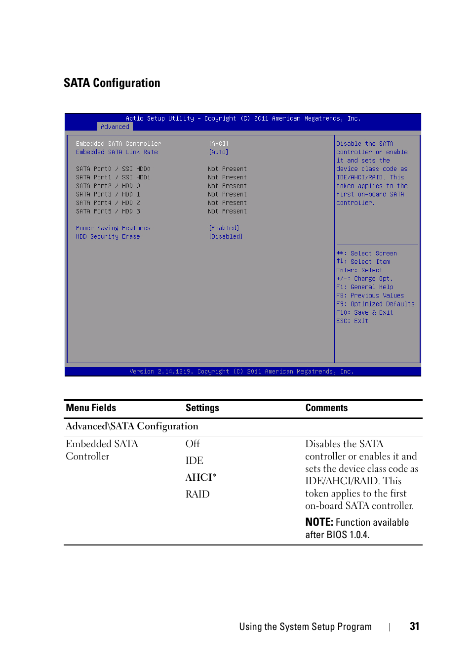 Sata configuration | Dell PowerEdge C5220 User Manual | Page 31 / 124