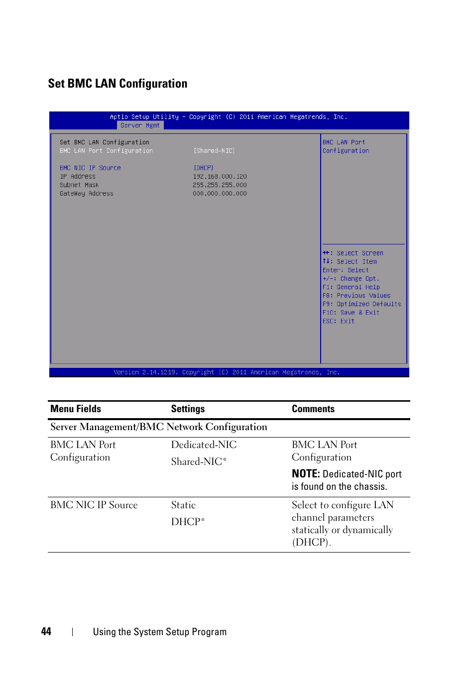 Set bmc lan configuration | Dell PowerEdge C5220 User Manual | Page 44 / 124