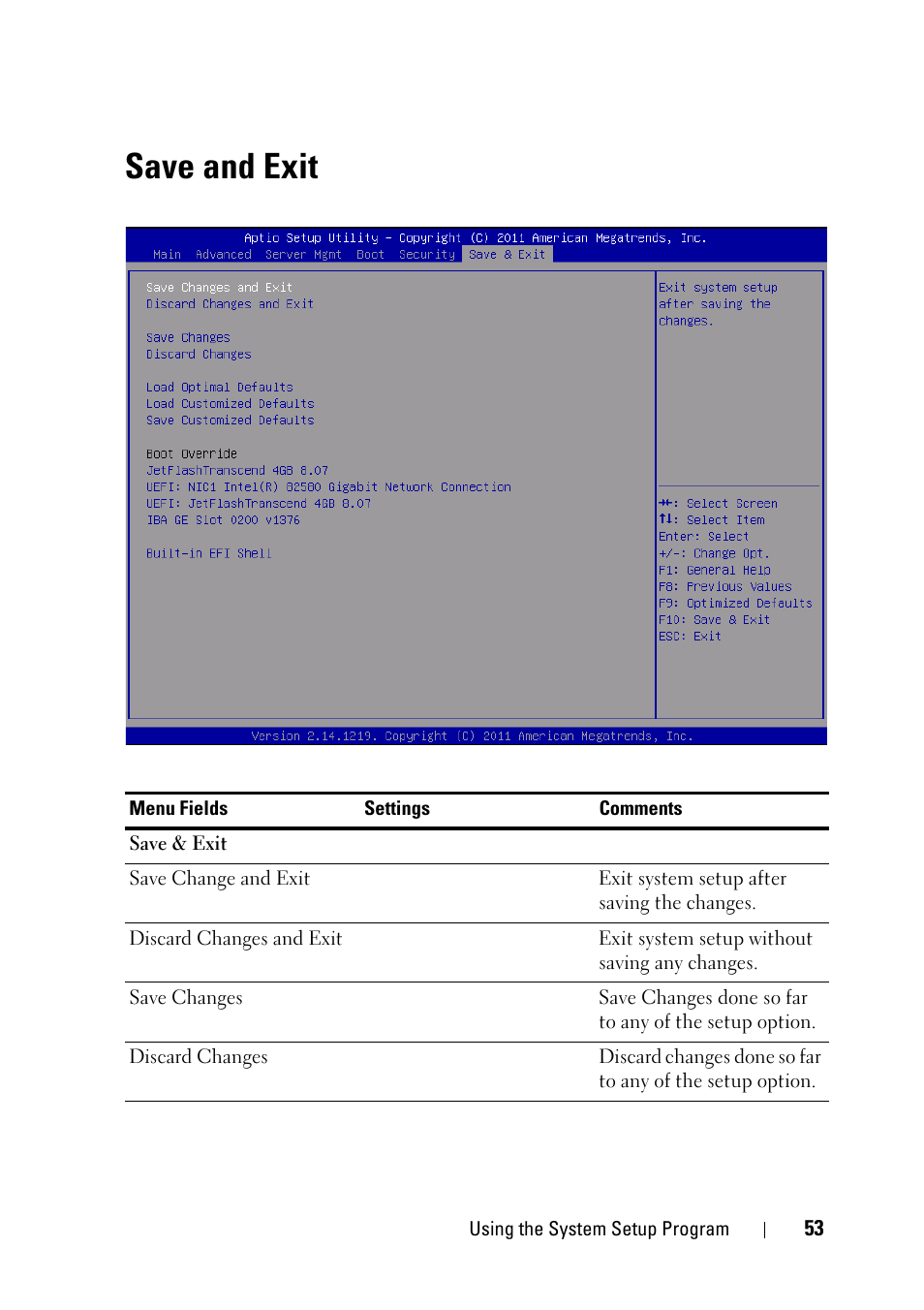 Save and exit | Dell PowerEdge C5220 User Manual | Page 53 / 124