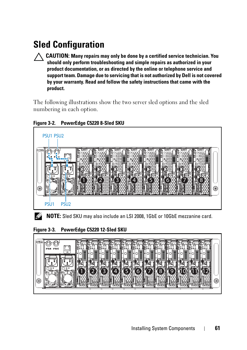 Sled configuration | Dell PowerEdge C5220 User Manual | Page 61 / 124