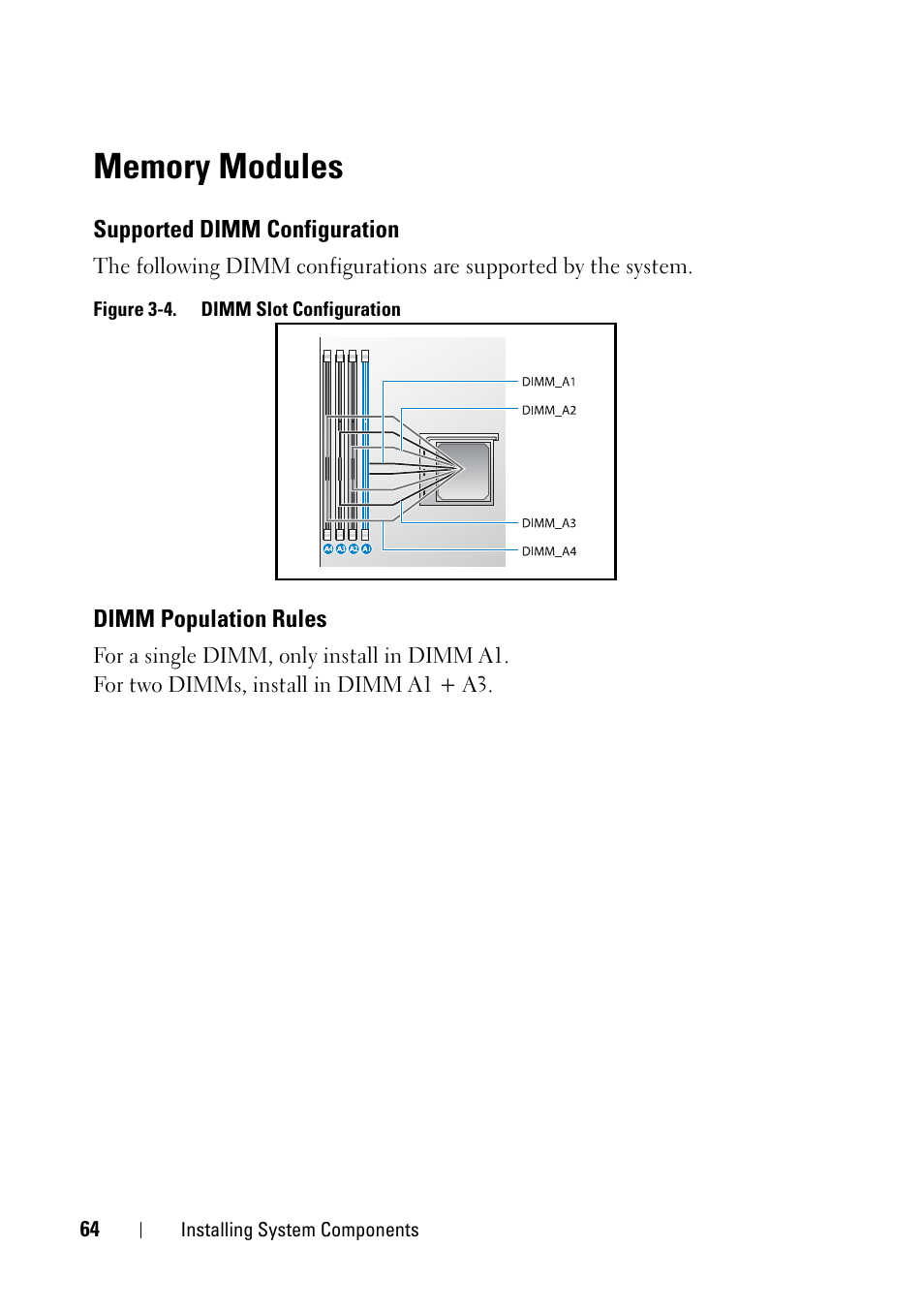 Memory modules, Supported dimm configuration, Dimm population rules | Dell PowerEdge C5220 User Manual | Page 64 / 124