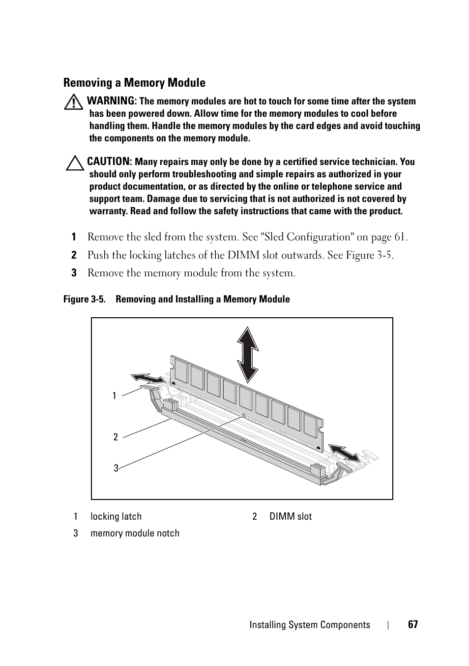 Removing a memory module | Dell PowerEdge C5220 User Manual | Page 67 / 124