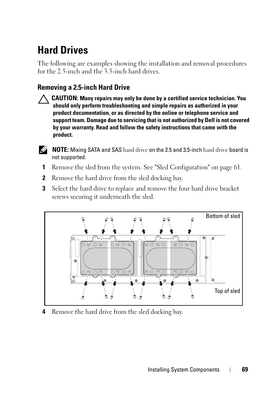 Hard drives, Removing a 2.5-inch hard drive | Dell PowerEdge C5220 User Manual | Page 69 / 124