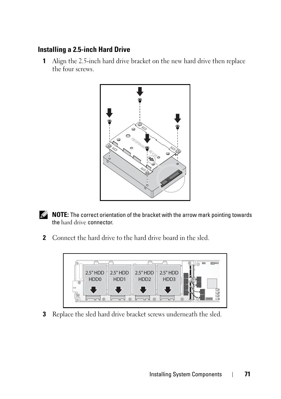 Installing a 2.5-inch hard drive | Dell PowerEdge C5220 User Manual | Page 71 / 124