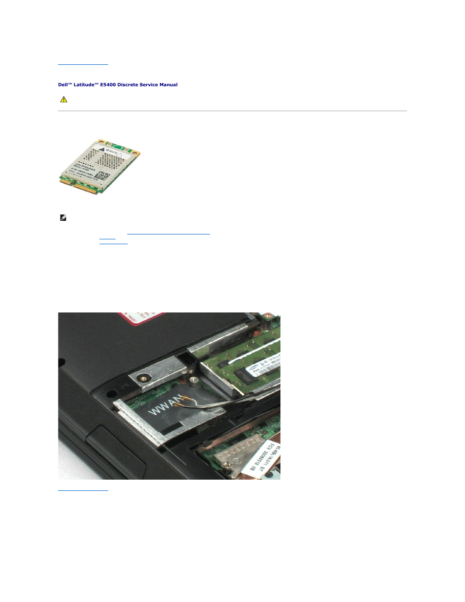 Wireless wide area network (wwan) card, Removing the wwan card | Dell Latitude E5400 (Mid 2008) User Manual | Page 21 / 42