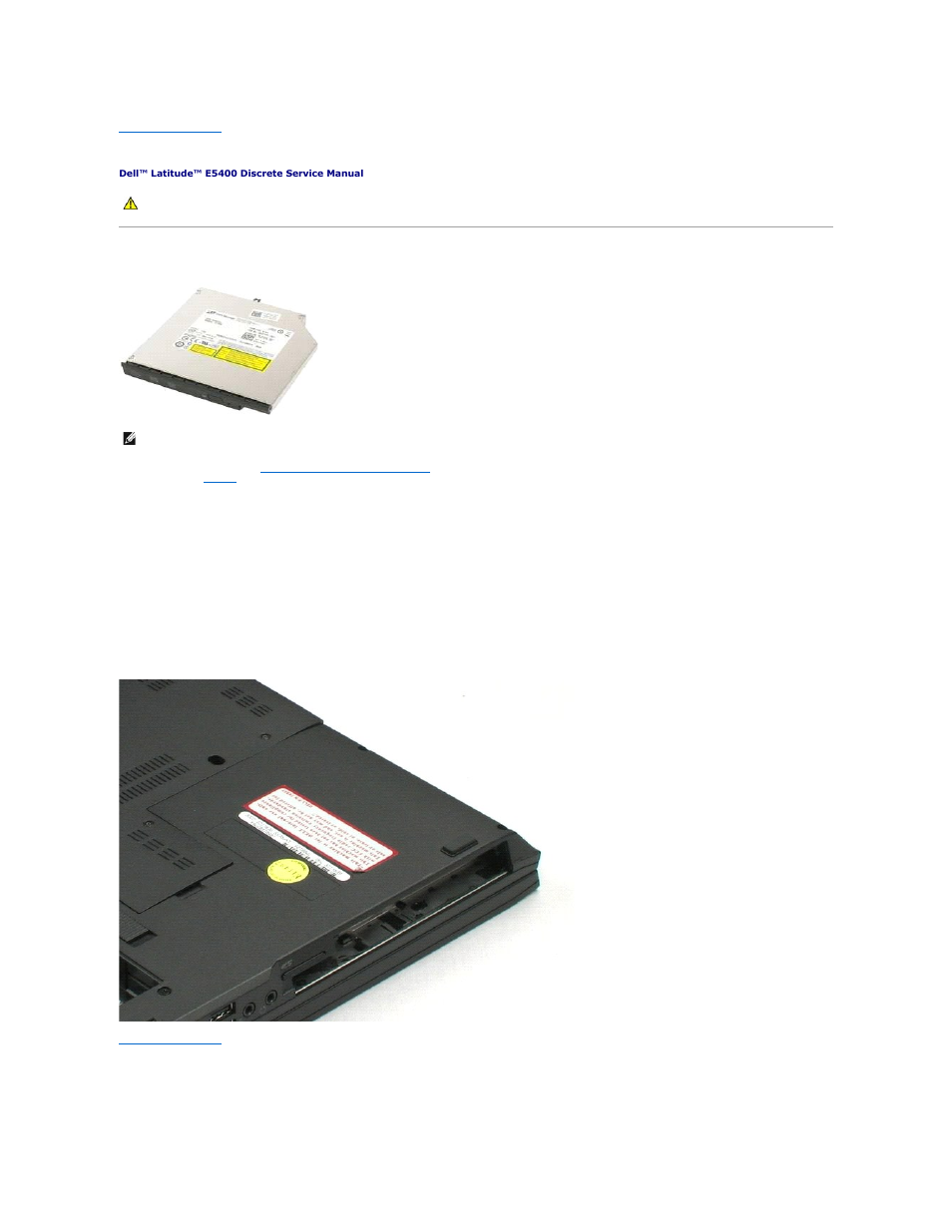 Optical drive, Removing the optical drive | Dell Latitude E5400 (Mid 2008) User Manual | Page 26 / 42