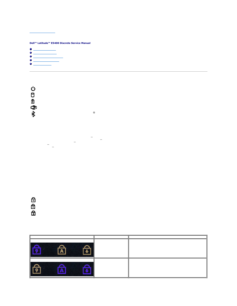 Diagnostics, Device status lights battery status lights, Battery charge and health | Keyboard status lights, Led error codes | Dell Latitude E5400 (Mid 2008) User Manual | Page 7 / 42