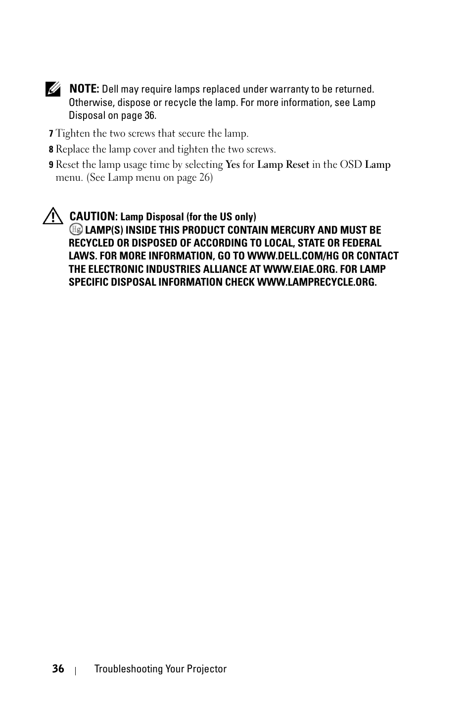 Dell M409WX Projector User Manual | Page 36 / 45