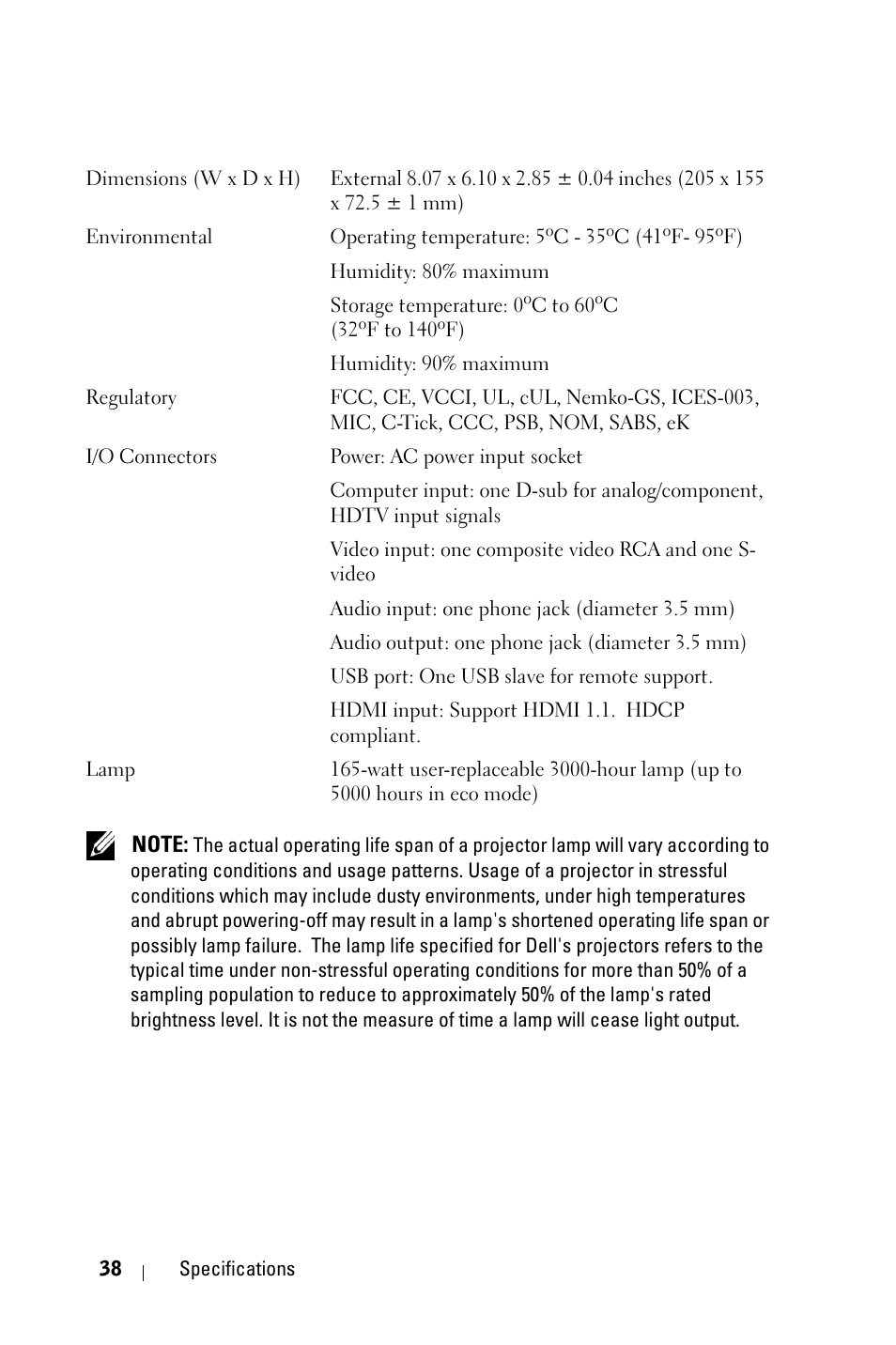 Dell M409WX Projector User Manual | Page 38 / 45