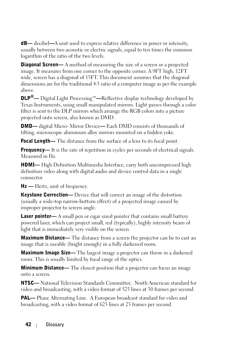 Dell M409WX Projector User Manual | Page 42 / 45