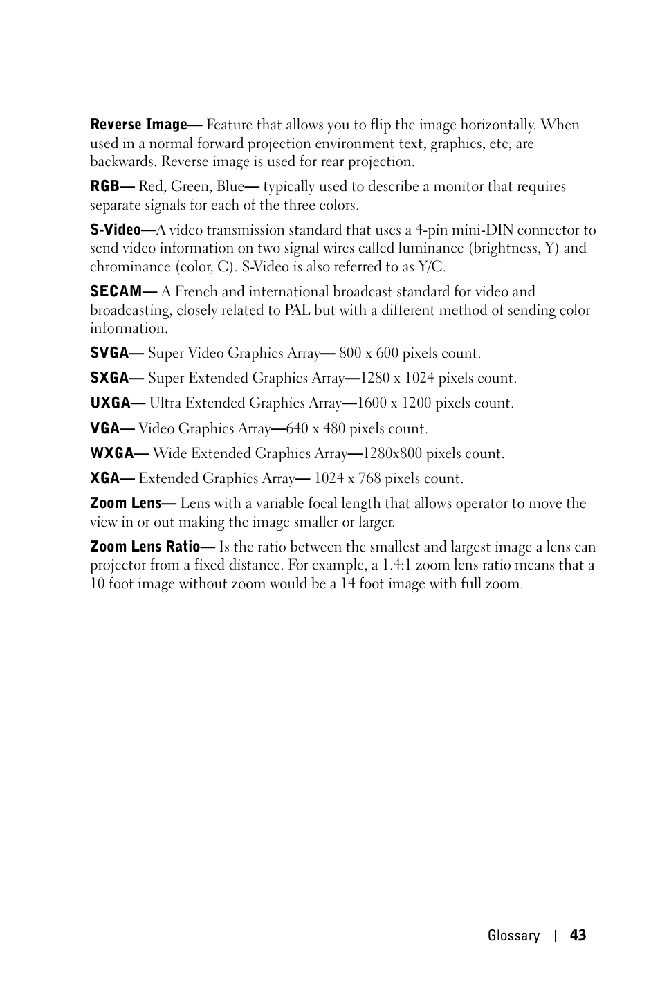 Dell M409WX Projector User Manual | Page 43 / 45