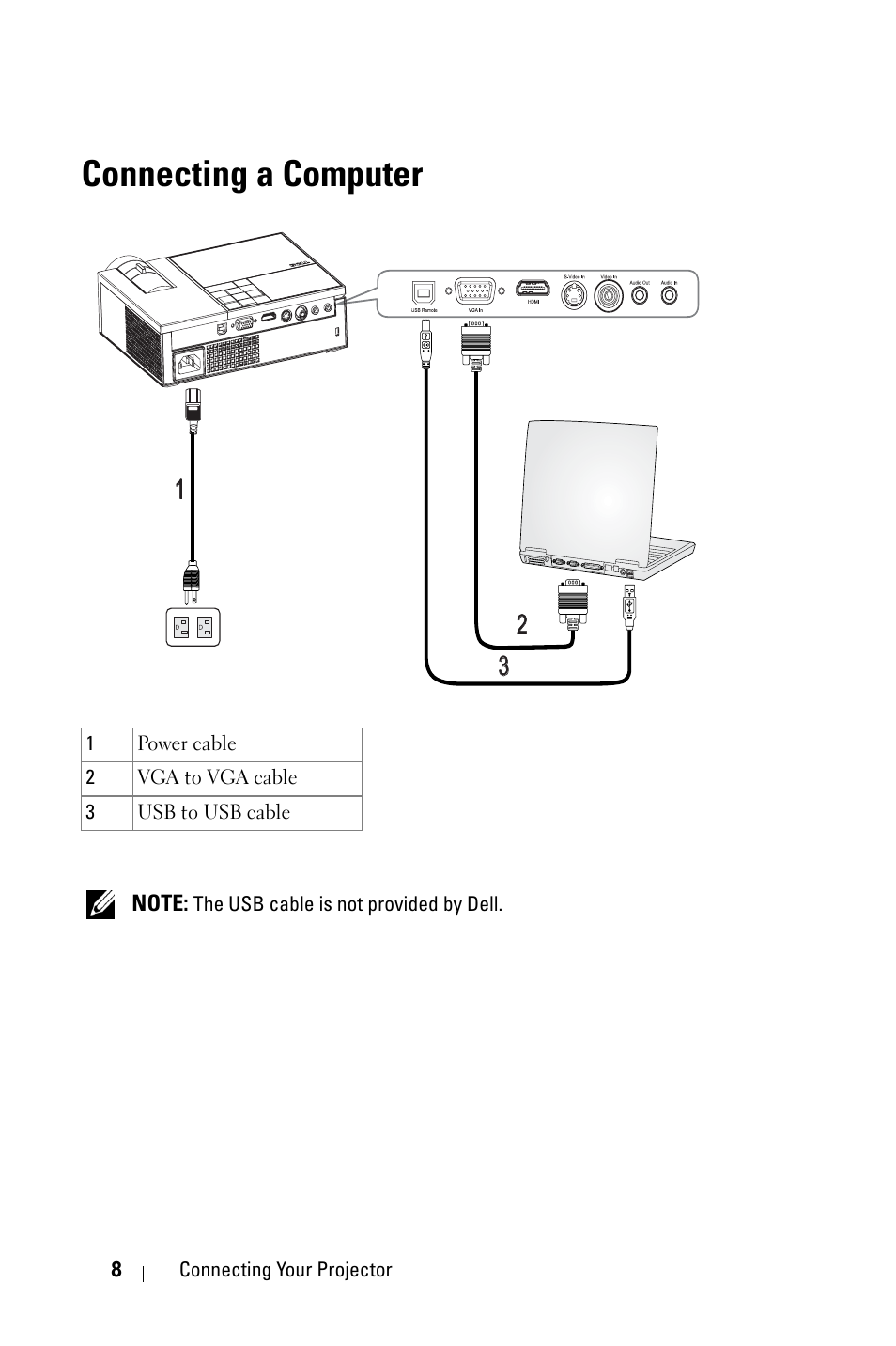 Connecting a computer | Dell M409WX Projector User Manual | Page 8 / 45