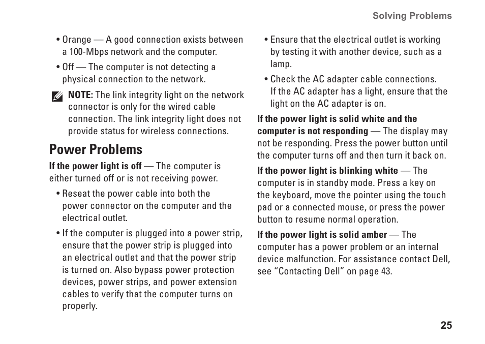 Power problems | Dell Inspiron 1210 (Late 2008) User Manual | Page 27 / 62