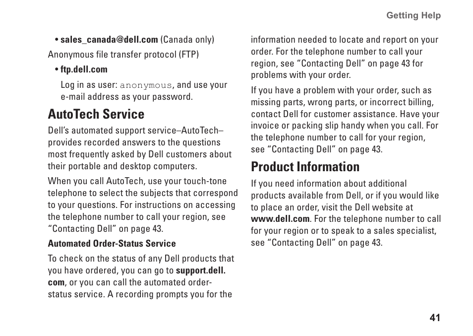 Autotech service, Product information, Autotech service product information | Dell Inspiron 1210 (Late 2008) User Manual | Page 43 / 62