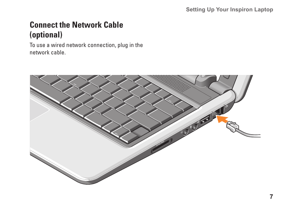 Connect the network cable (optional) | Dell Inspiron 1210 (Late 2008) User Manual | Page 9 / 62