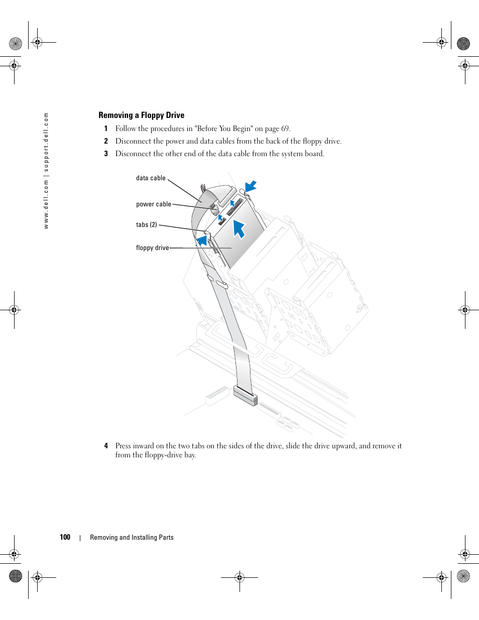 Removing a floppy drive | Dell XPS/Dimension XPS Gen 5 User Manual | Page 100 / 162