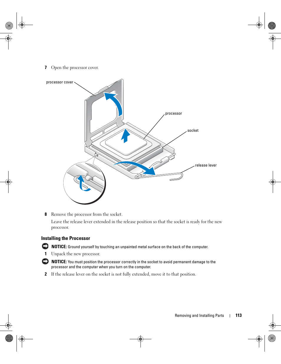 Installing the processor | Dell XPS/Dimension XPS Gen 5 User Manual | Page 113 / 162