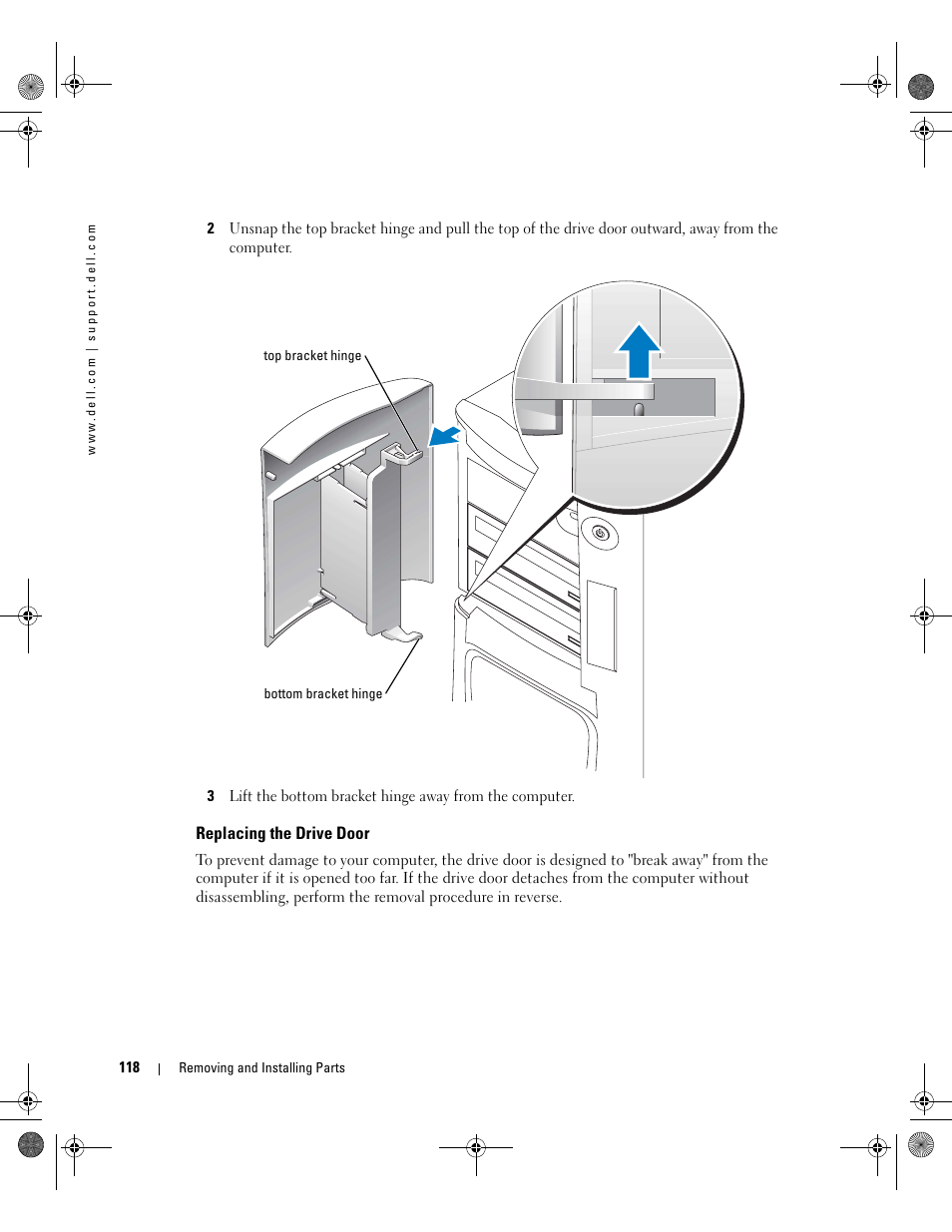 Replacing the drive door | Dell XPS/Dimension XPS Gen 5 User Manual | Page 118 / 162