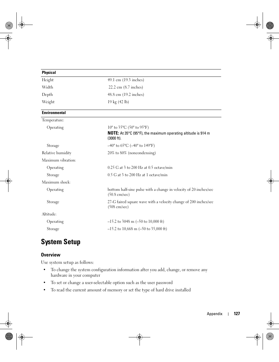 System setup, Overview | Dell XPS/Dimension XPS Gen 5 User Manual | Page 127 / 162