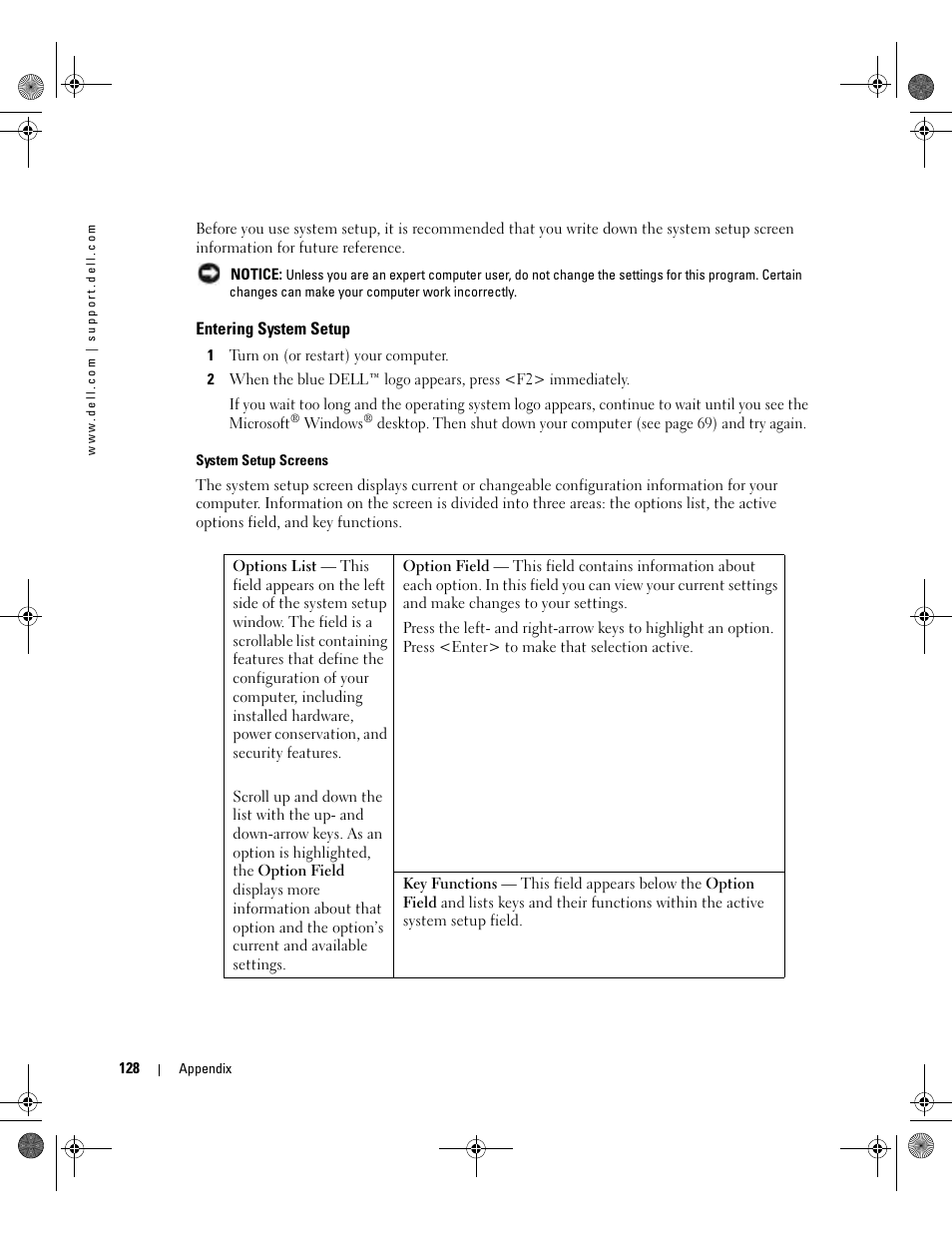 Entering system setup | Dell XPS/Dimension XPS Gen 5 User Manual | Page 128 / 162