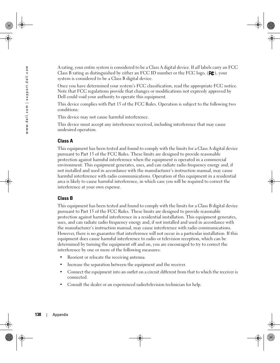 Class a, Class b | Dell XPS/Dimension XPS Gen 5 User Manual | Page 138 / 162