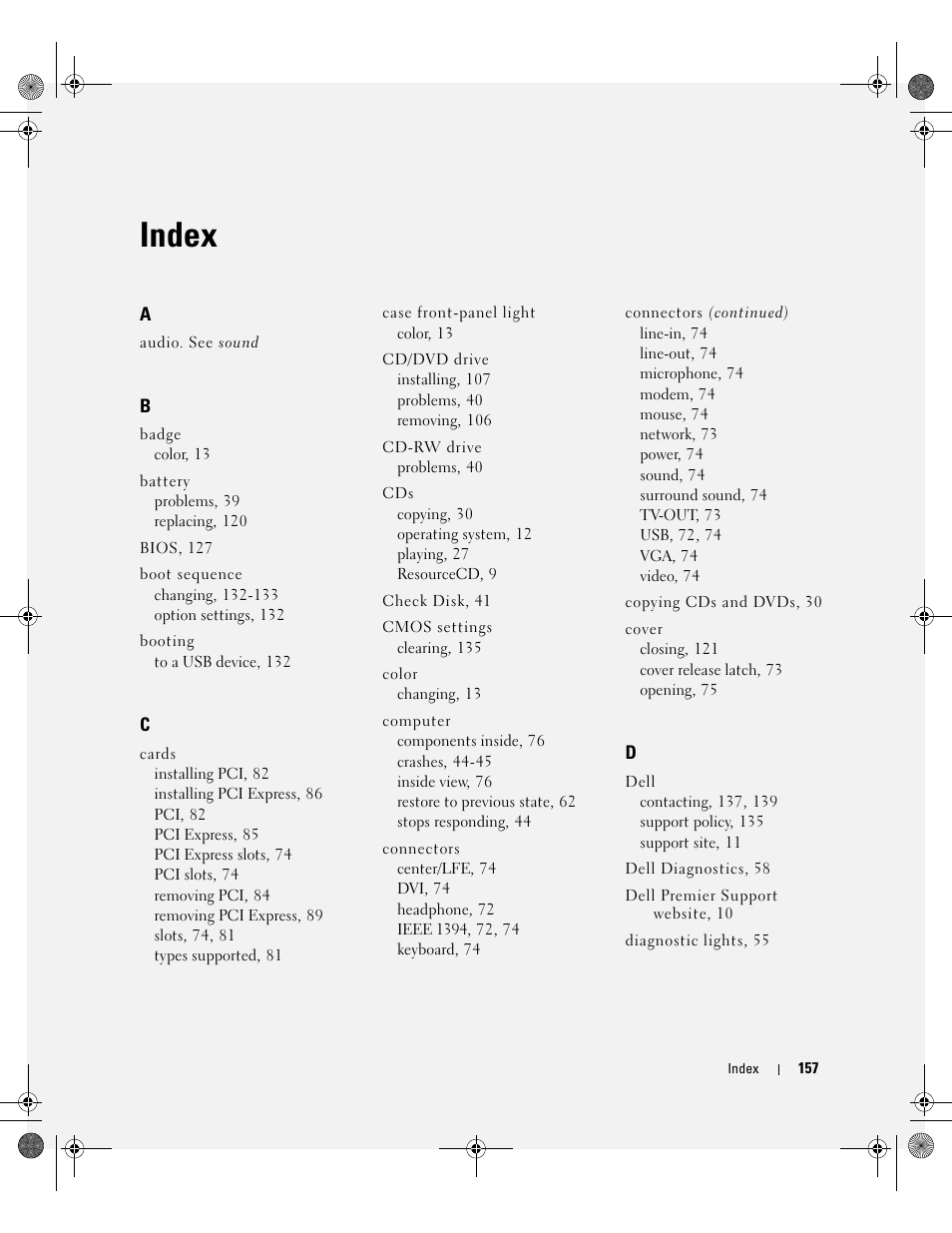 Index | Dell XPS/Dimension XPS Gen 5 User Manual | Page 157 / 162