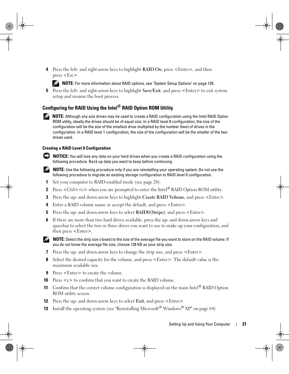 Configuring for raid using the intel | Dell XPS/Dimension XPS Gen 5 User Manual | Page 21 / 162