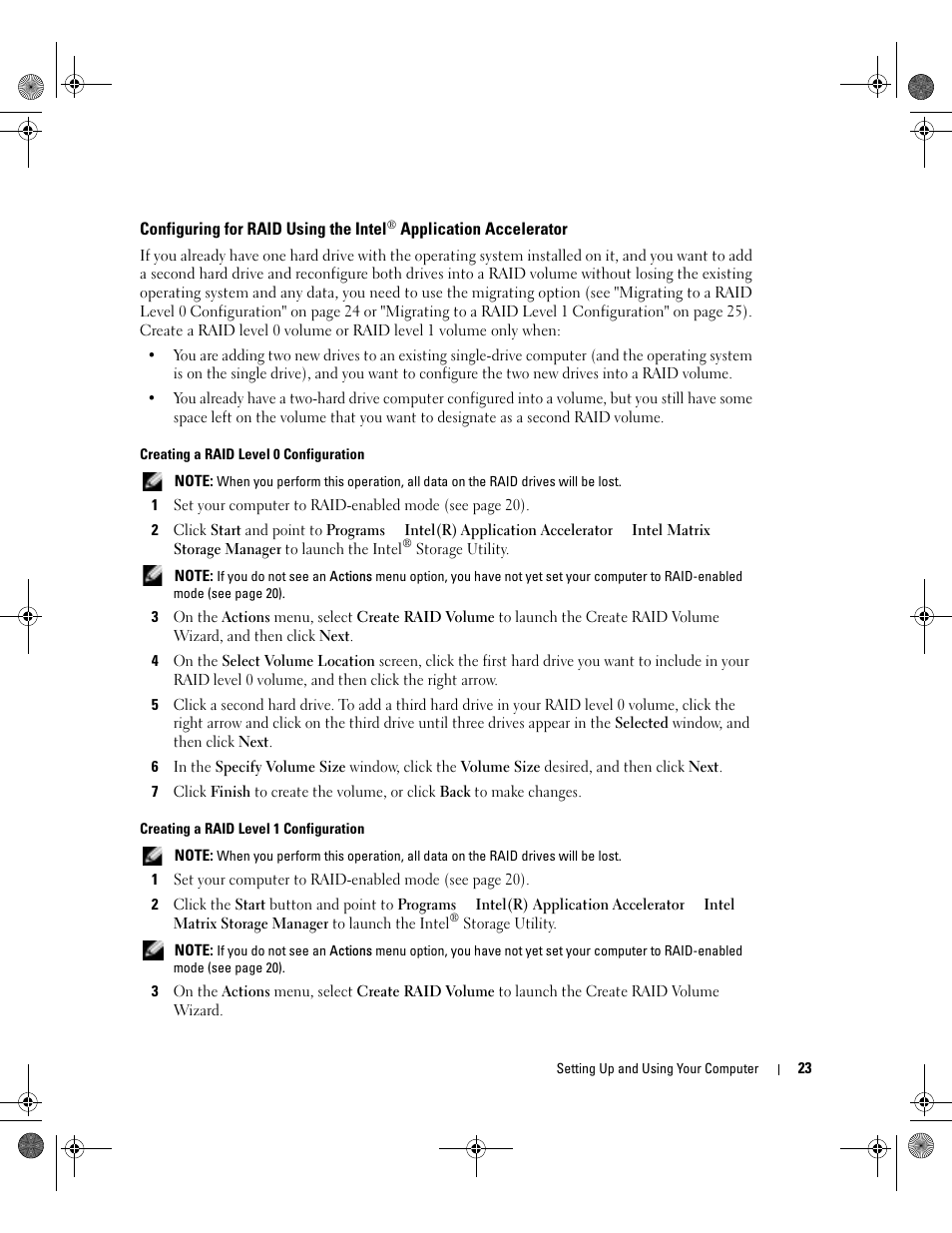 Configuring for raid using the intel | Dell XPS/Dimension XPS Gen 5 User Manual | Page 23 / 162