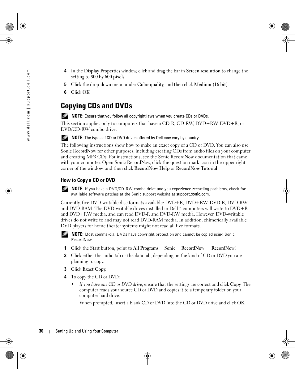 Copying cds and dvds, How to copy a cd or dvd | Dell XPS/Dimension XPS Gen 5 User Manual | Page 30 / 162