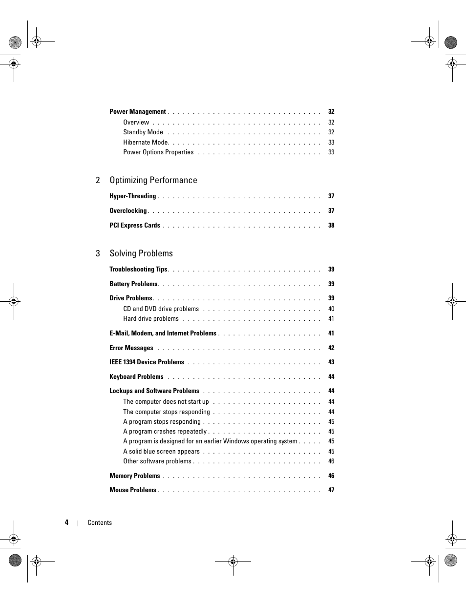 2optimizing performance, 3solving problems | Dell XPS/Dimension XPS Gen 5 User Manual | Page 4 / 162