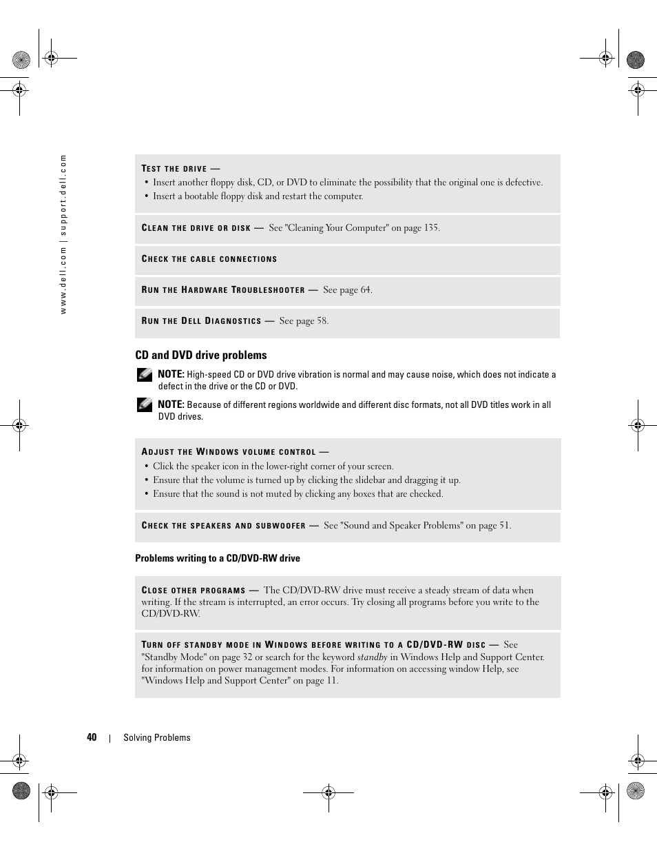 Cd and dvd drive problems | Dell XPS/Dimension XPS Gen 5 User Manual | Page 40 / 162