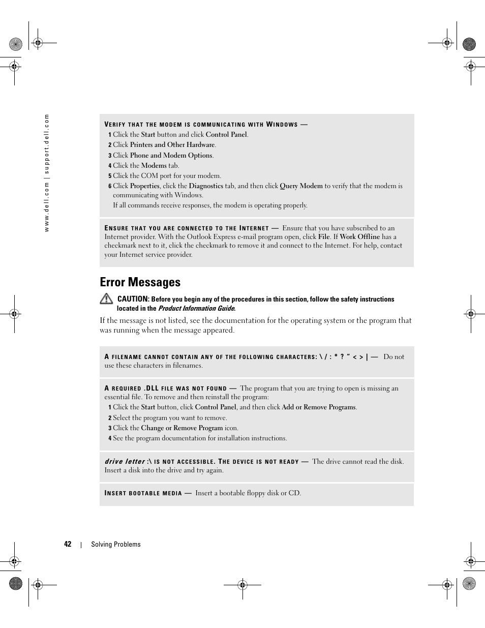 Error messages | Dell XPS/Dimension XPS Gen 5 User Manual | Page 42 / 162