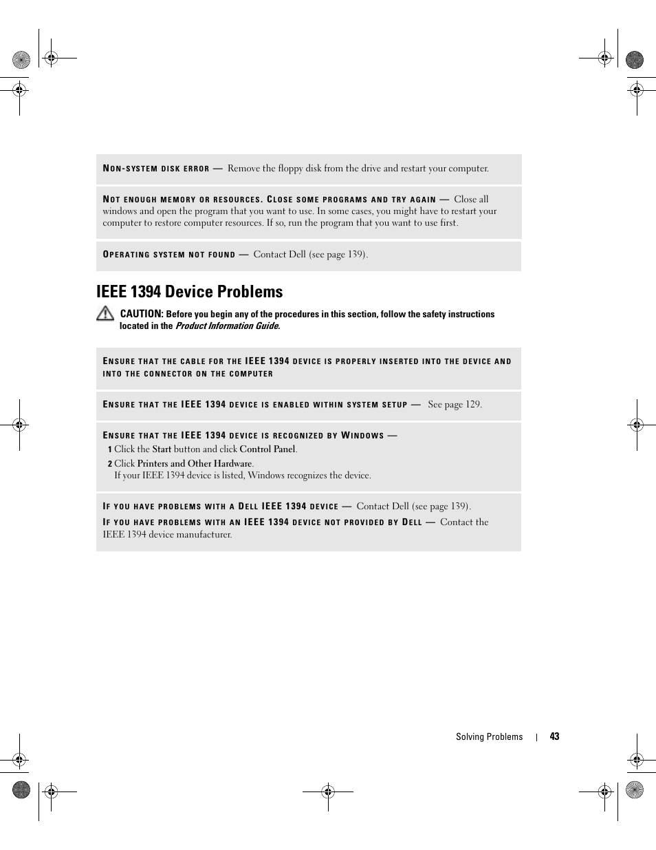 Ieee 1394 device problems | Dell XPS/Dimension XPS Gen 5 User Manual | Page 43 / 162