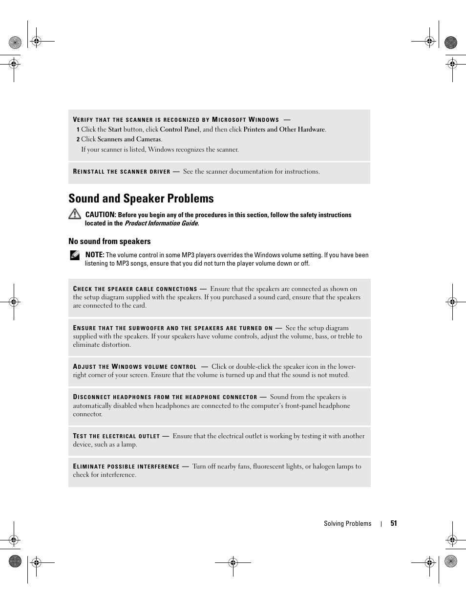 Sound and speaker problems, No sound from speakers | Dell XPS/Dimension XPS Gen 5 User Manual | Page 51 / 162