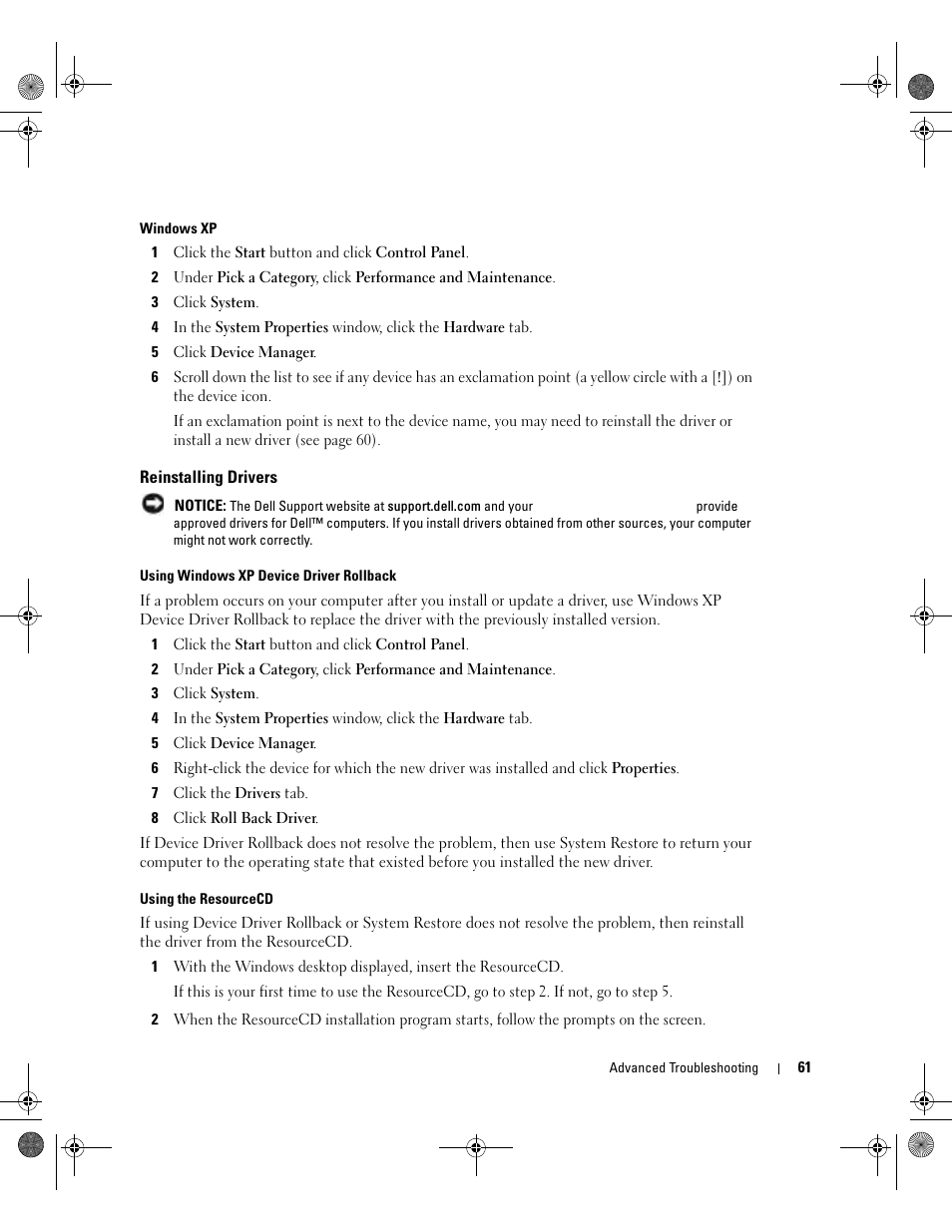 Reinstalling drivers | Dell XPS/Dimension XPS Gen 5 User Manual | Page 61 / 162