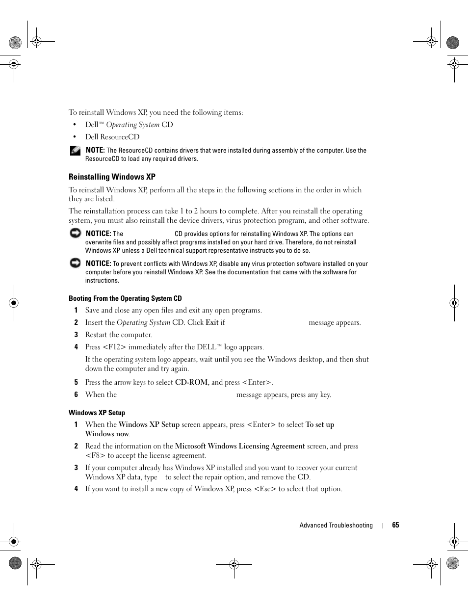 Reinstalling windows xp | Dell XPS/Dimension XPS Gen 5 User Manual | Page 65 / 162