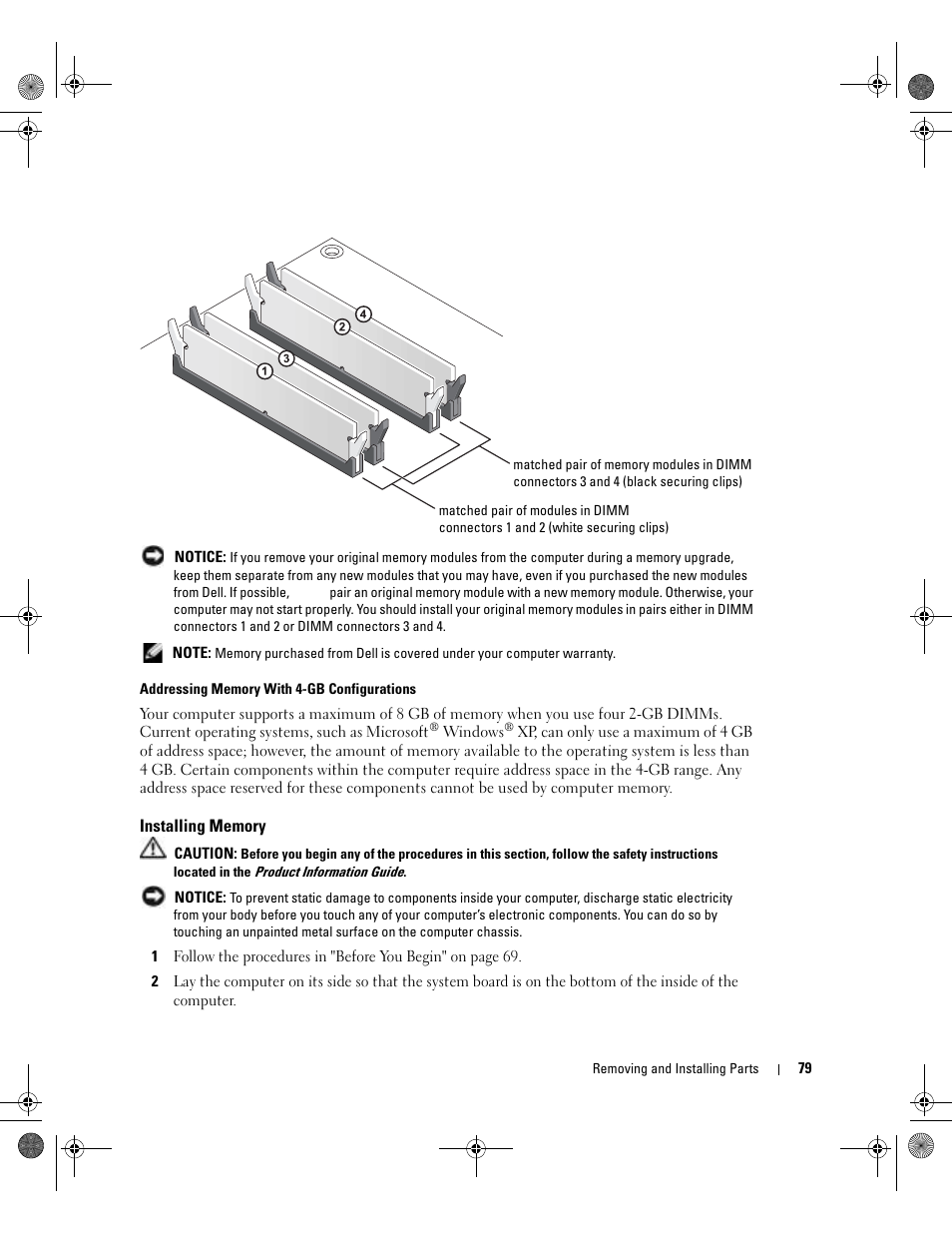 Installing memory | Dell XPS/Dimension XPS Gen 5 User Manual | Page 79 / 162