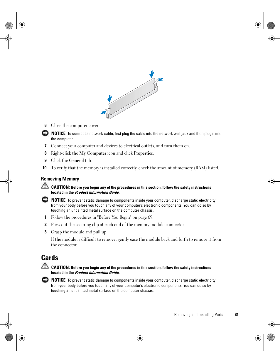 Removing memory, Cards | Dell XPS/Dimension XPS Gen 5 User Manual | Page 81 / 162