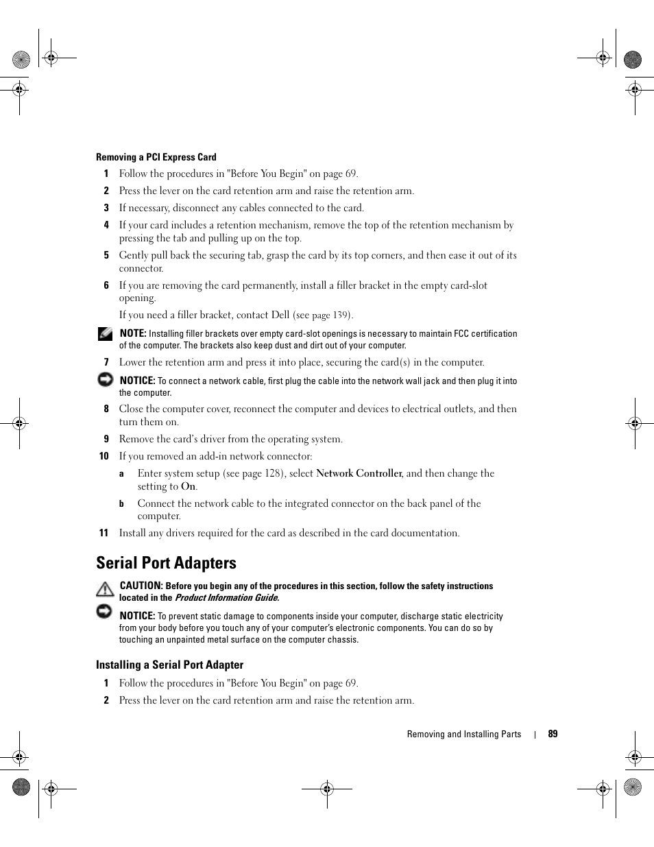 Serial port adapters, Installing a serial port adapter | Dell XPS/Dimension XPS Gen 5 User Manual | Page 89 / 162